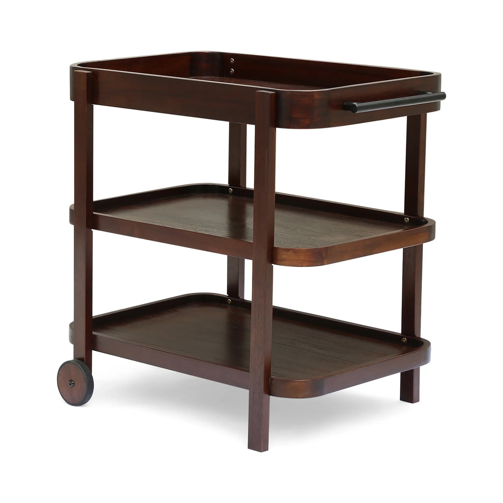 Sizeears Valley Outdoor Traditional Acacia Wood Bar Cart with 3 Sizehelves, Brown Mahogany