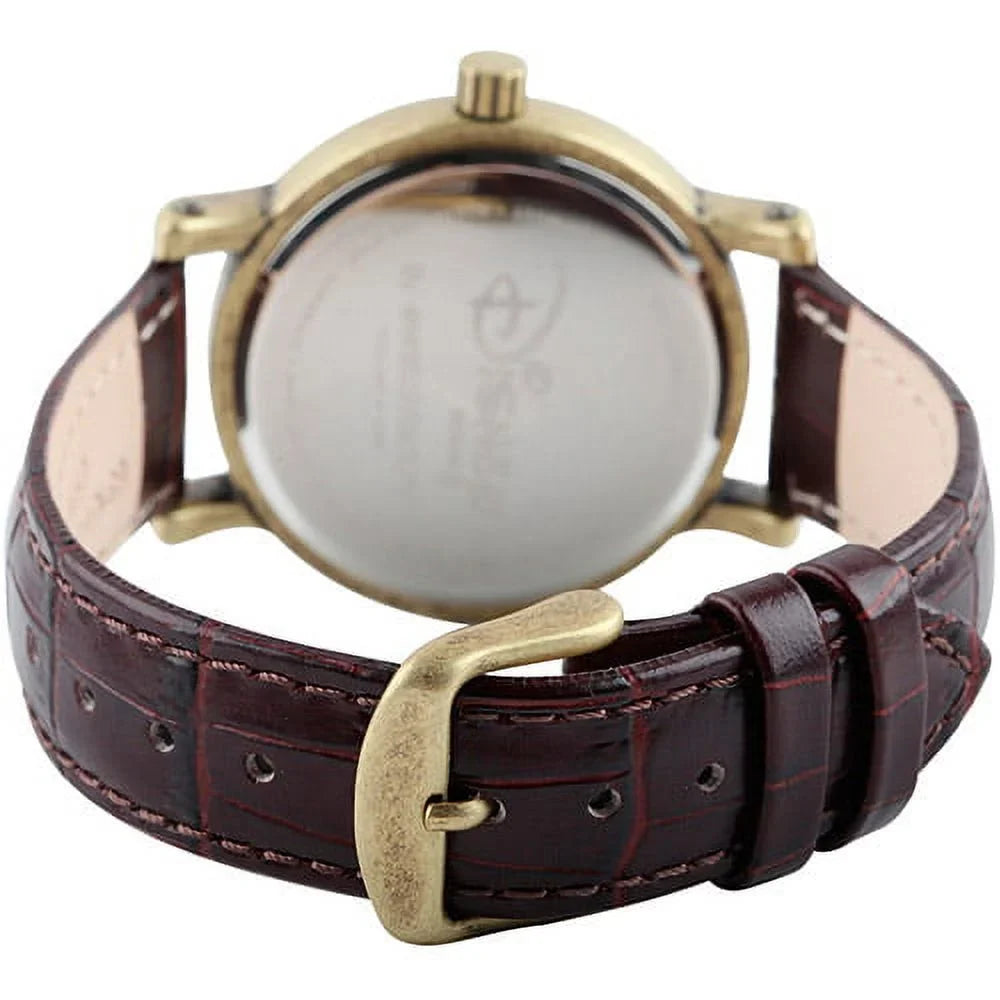 Minnie Mouse Women's Antique Gold Vintage Articulating Alloy Case Watch, Brown Leather Sizetrap