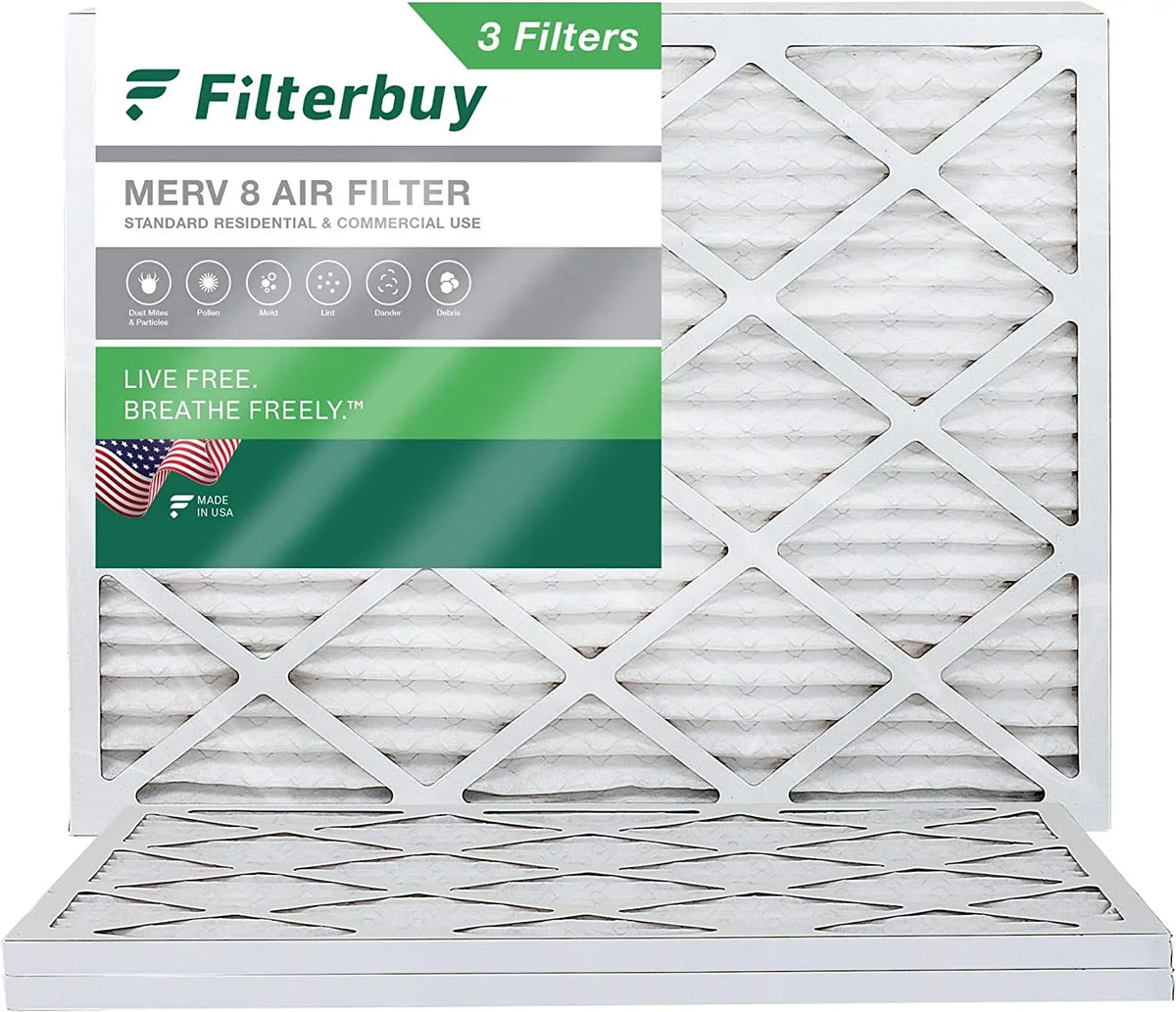 Filterbuy 20x27x1 MERV 8 Pleated HVAC AC Furnace Air Filters (3-Pack)