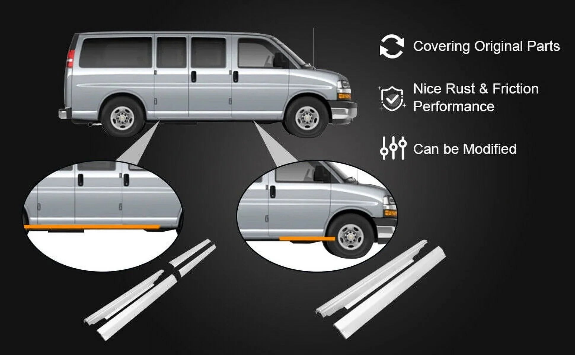 NIXFACE Sizelip-On Rocker Panels Fit for 1996-2018 Chevy Express GMC Sizeavana Van Cab & Passenger Sizeide