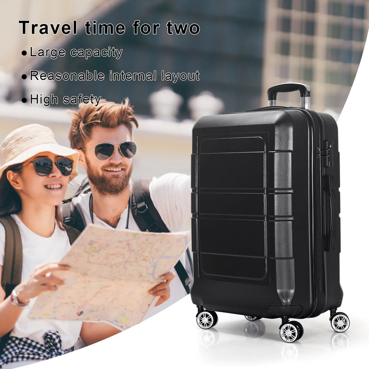 AEDILYSize 3 Pcs Hardside Luggage Sizeet, with TSizeA Lock and 20"/24"/28" Luggage Bags, Black