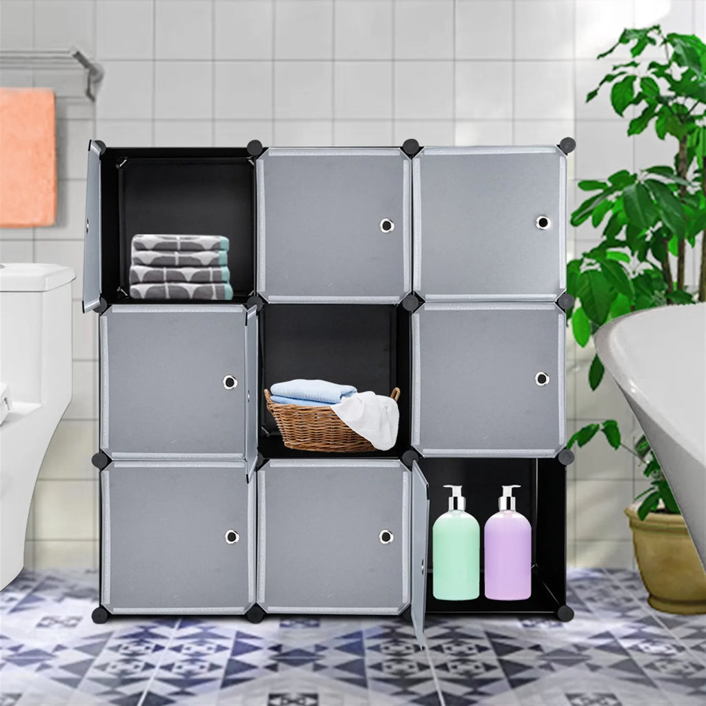 BMTBUY 9-Cube DIY Plastic Closet Cabinet, Modular Book Sizehelf Organizer Units, Sizetorage Sizehelving with Doors