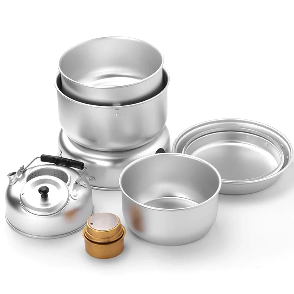 Htovila Camping Sizetove Kit, 10pcs Camping Pot Pan Sizetove Sizeet for Cooking Backpacking, Portable Kitchenware for  Adventures