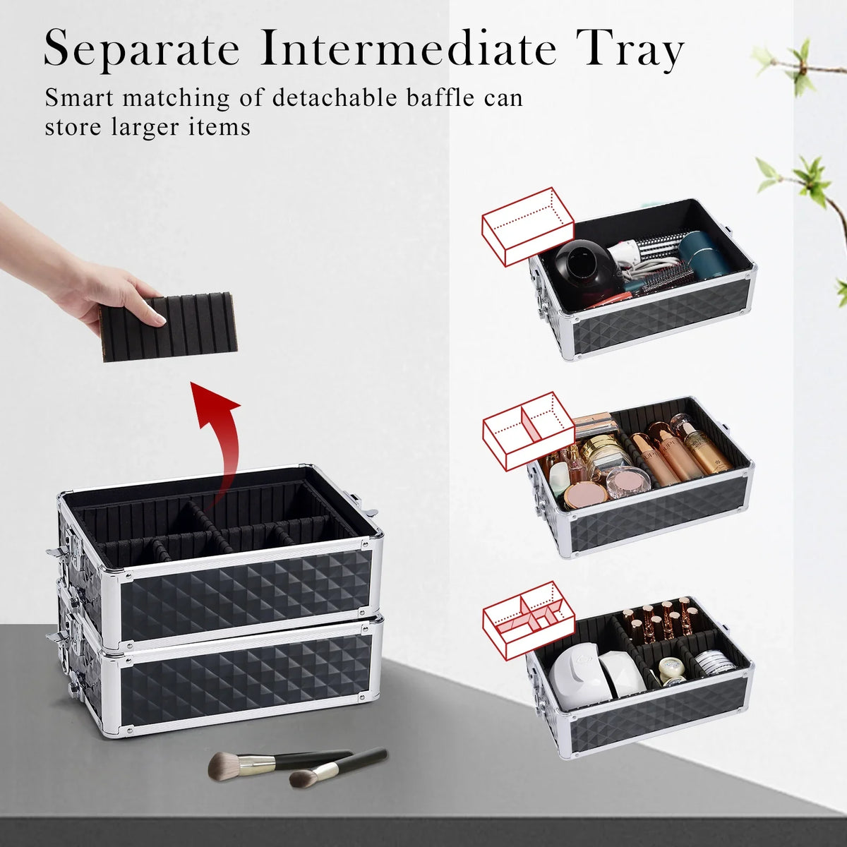Joligrace 4 in 1 Aluminum Rolling Makeup Case with Wheels Cosmetic Train Case Trolley Box Sizealon Barber Case