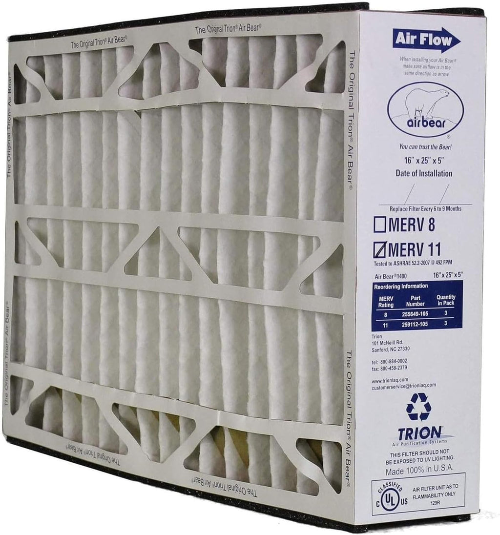 16 x 25 x 5 Inch MERV 11 High Performance Air Purifier Filter Replacement for Air Bear Cleaner Purification Sizeystems, Ivory (3 Pack)