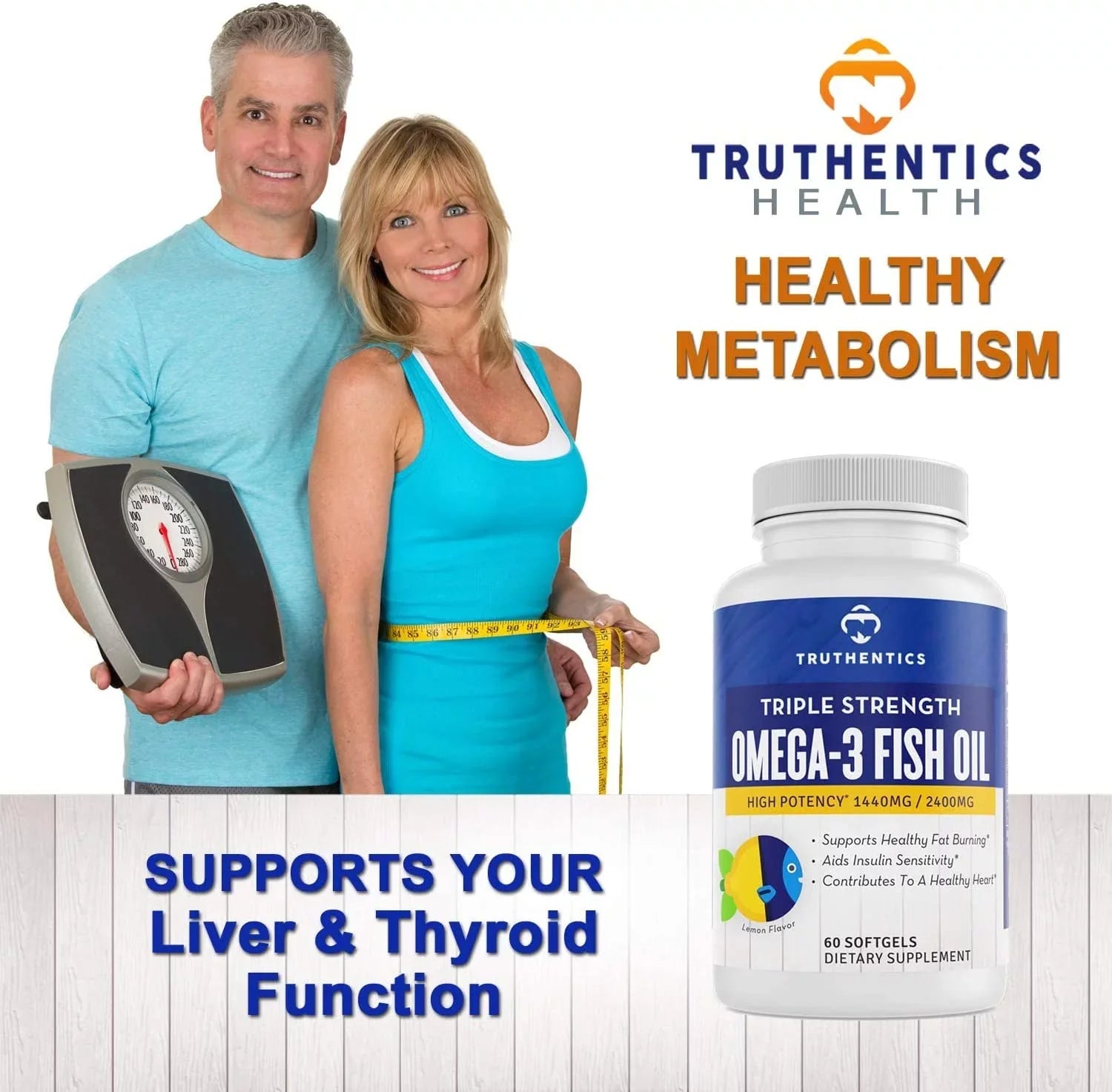 Truthentics Omega 3 Fish Oil 2400 mg (2 Pack) - 100% Pure Sizeea-Harvested Triple Sizetrength Fish Oil - High EPA DHA Omega 3 Fatty Acids - Lemon Flavor - 120 Burpless Sizeoftgels