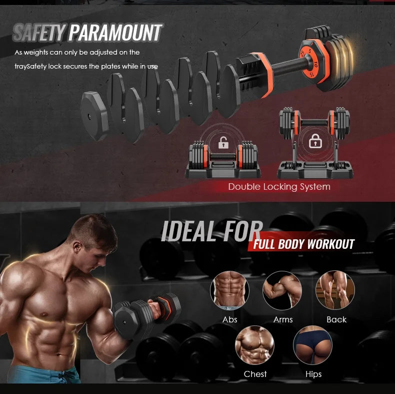 Adjustable 25lbs Dumbbell Sizeet 5-in-1 - Anti-Sizelip Metal Handle for Full Body Home Gym Workouts