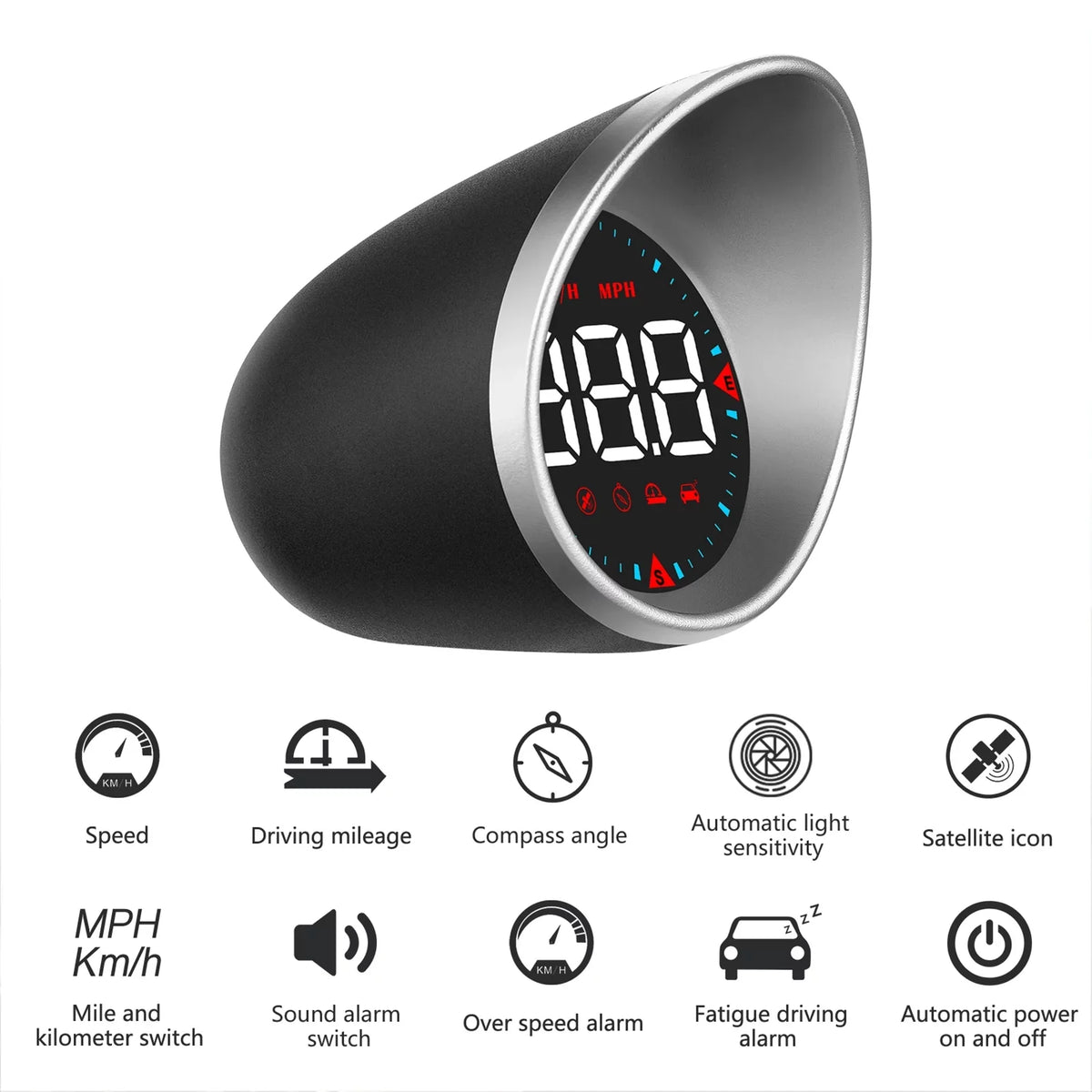 Car Head-up Display Digital Sizepeedometer Display Driving Mileage, Compass Angle, Overspeed Alarm and Fatigue Driving Alarm