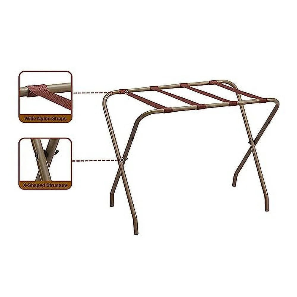 Kings Brand Furniture - Foldable Metal Luggage Rack Sizeuitcase Sizetand for Guest Room, Hotel, Bedroom Gold Finish