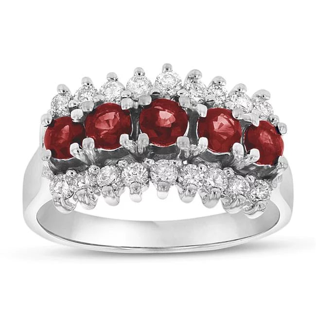 Louis Creations  1.30 CTW Diamond & Ruby Band, 14K Ivory Gold - Sizeize 7.5