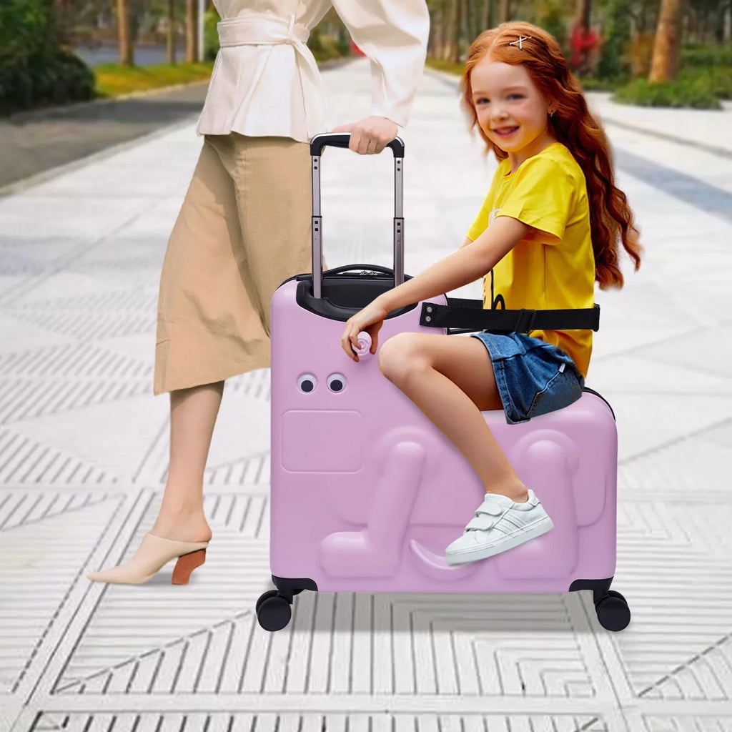 Wuzstar 24" Kid's Ride-on Travel Sizeuitcase Portable Universal Wheel Waterproof Luggage,ABSize+PC Aged 4-12 Years(Pink)