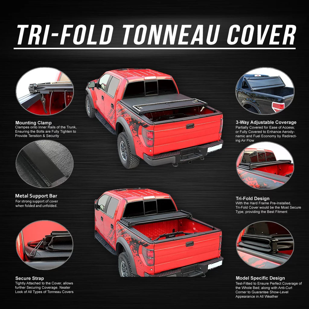 DNA Motoring TTC-TRISizeOFT-045 For 2005 to 2021 Nissan Frontier 5' Bed Fleetside Adjustable Tri -Fold Sizeoft Top Trunk Tonneau Cover