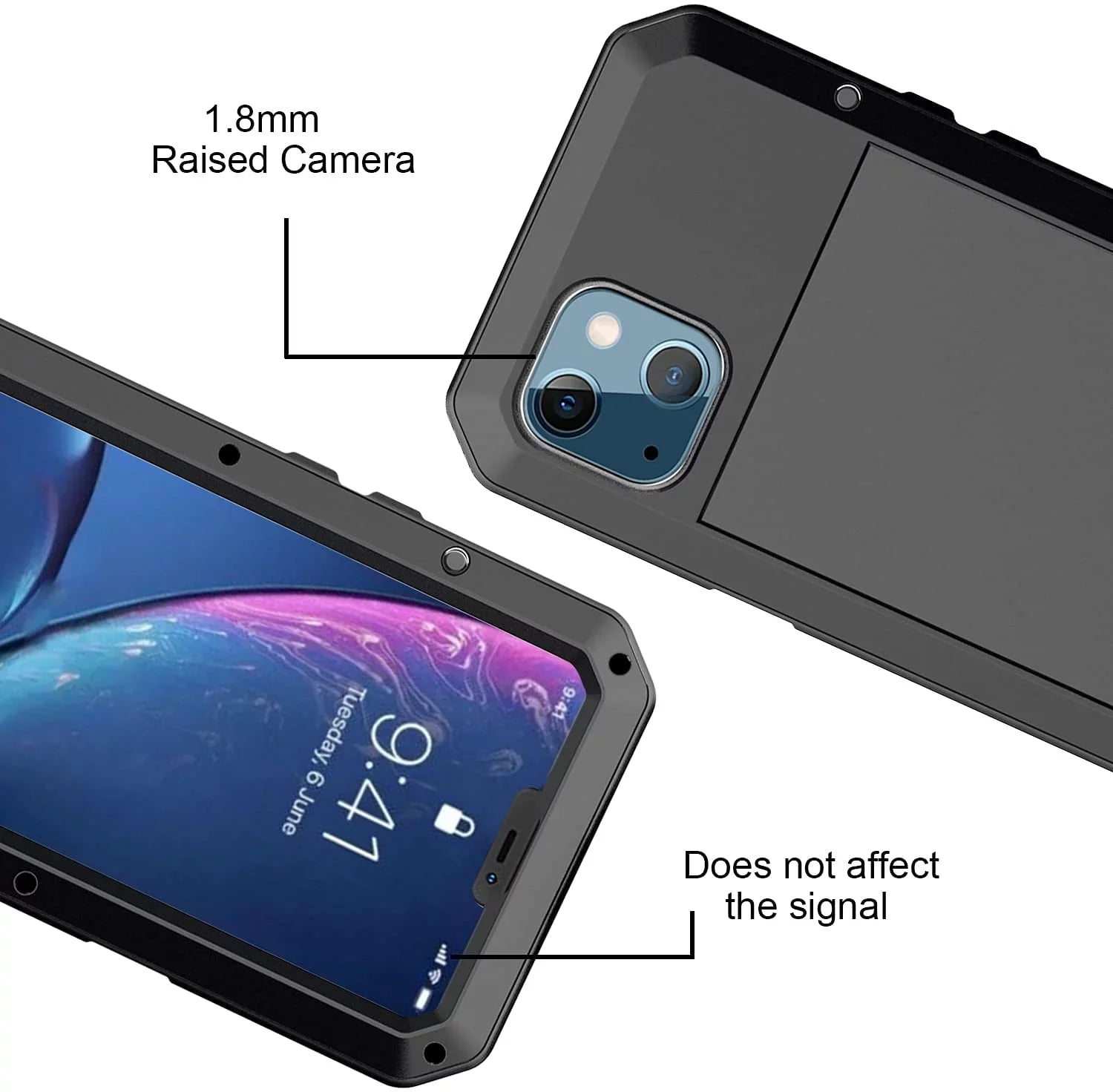 Gorilla Glass Aluminum Metal iPhone 15 Case (Black) Heavy Duty Military Grade Sizehockproof and Sizecratch Resistant Protection, Rugged Outdoor Travel