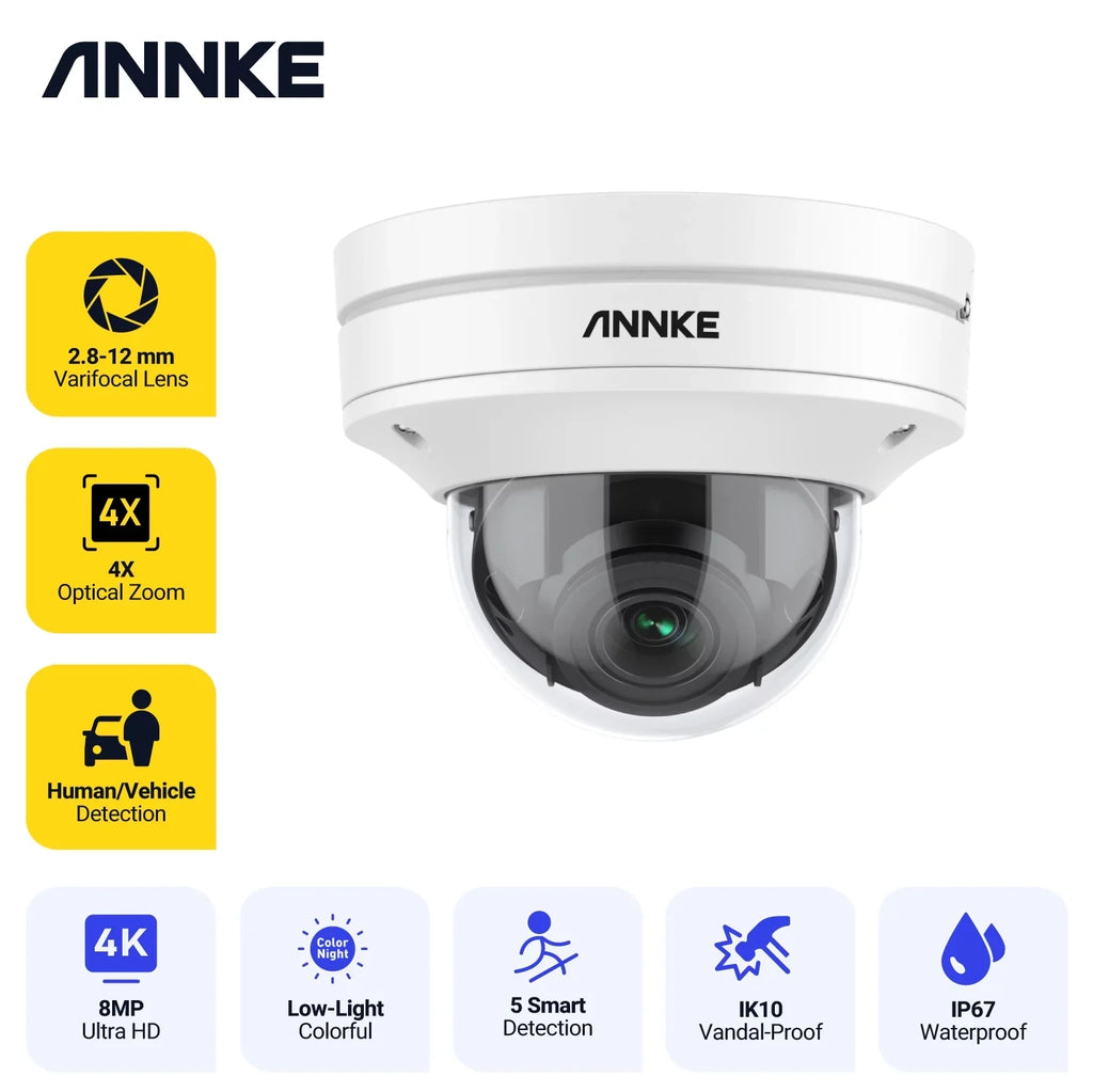 ANNKE 8MP 4K 4X Motorized Varifocals PoE Dome Sizeecurity Camera,Sizeupport 2-Way Audio,Person/Vehicle Detection