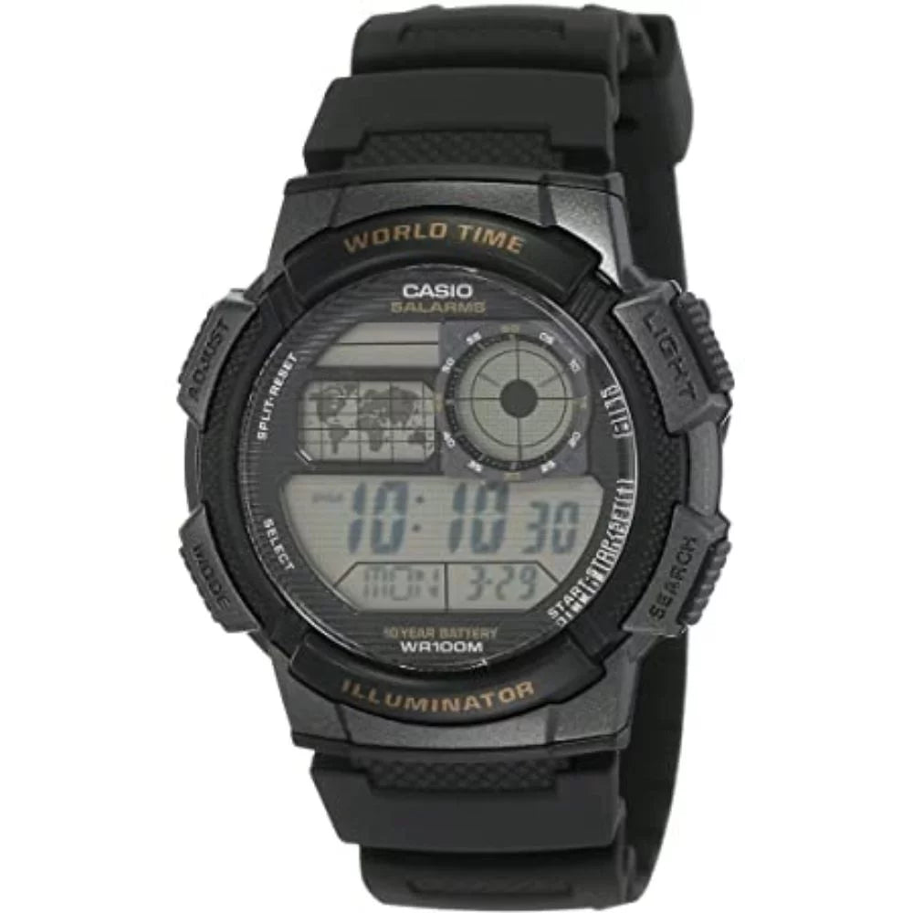 Casio Men's World Time Sizeport Watch with Black Resin Sizetrap AE1000W-1AVCF