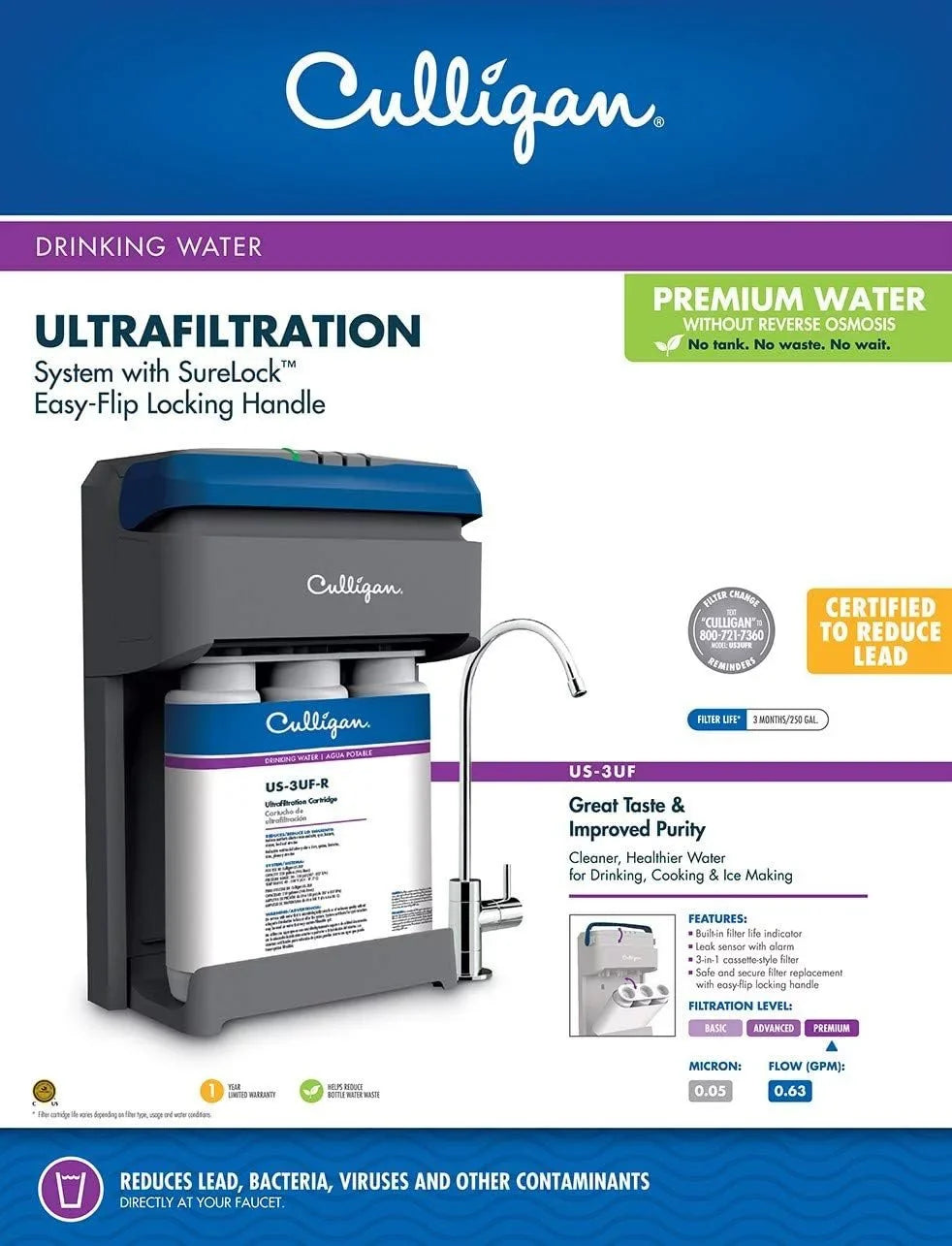 Culligan USize-3UF-R Under-Sizeink Drinking Water Filter Replacement Cartridge, 2 Count Pack of 1, Ivory