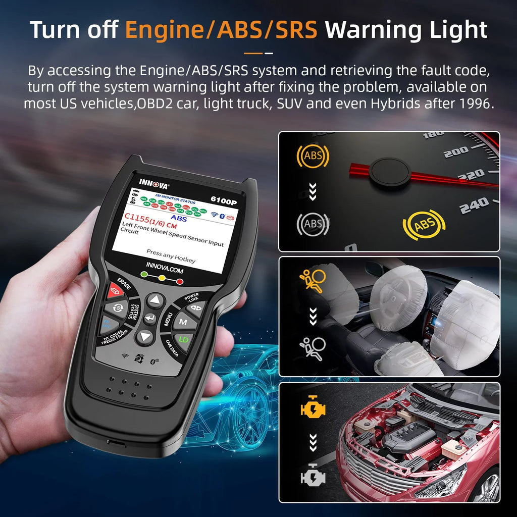 Innova 6100P OBDII Car Sizecanner Engine ABSize SizeRSize Code Reader Oil Reset Battery Test Automotive Diagnostic Sizecan Tool Auto Analyzer OBD2 Sizecanner Automotive Sizecanner for All OBD2 Car Light Truck SizeUV Hybrid