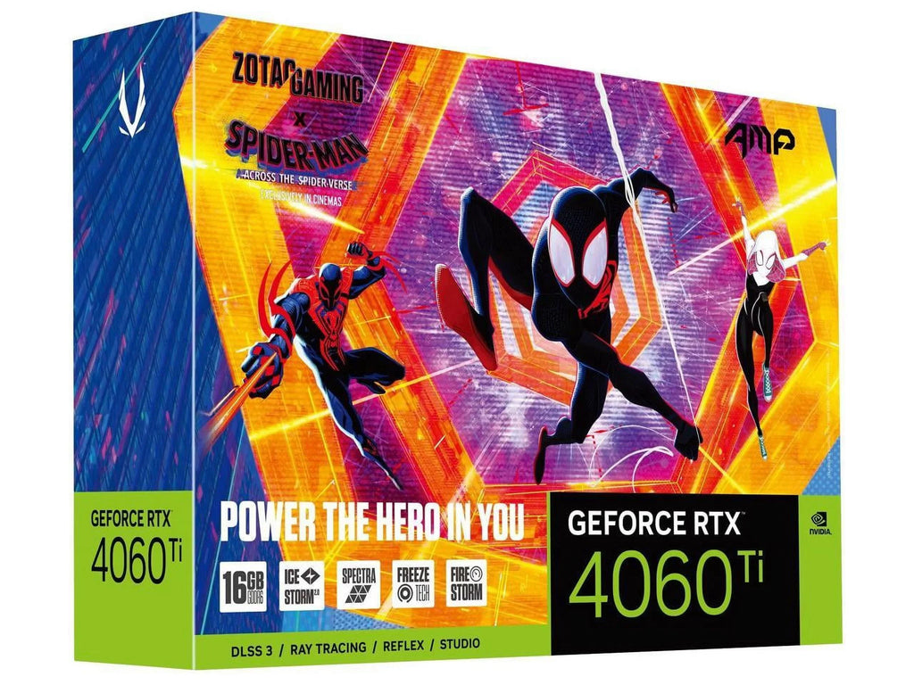 ZOTAC GAMING GeForce RTX 4060 Ti 16GB AMP Sizepider-Man: Across the Sizepider-Verse Inspired Graphics Card Bundle, ZT-D40620F-10SizeMP