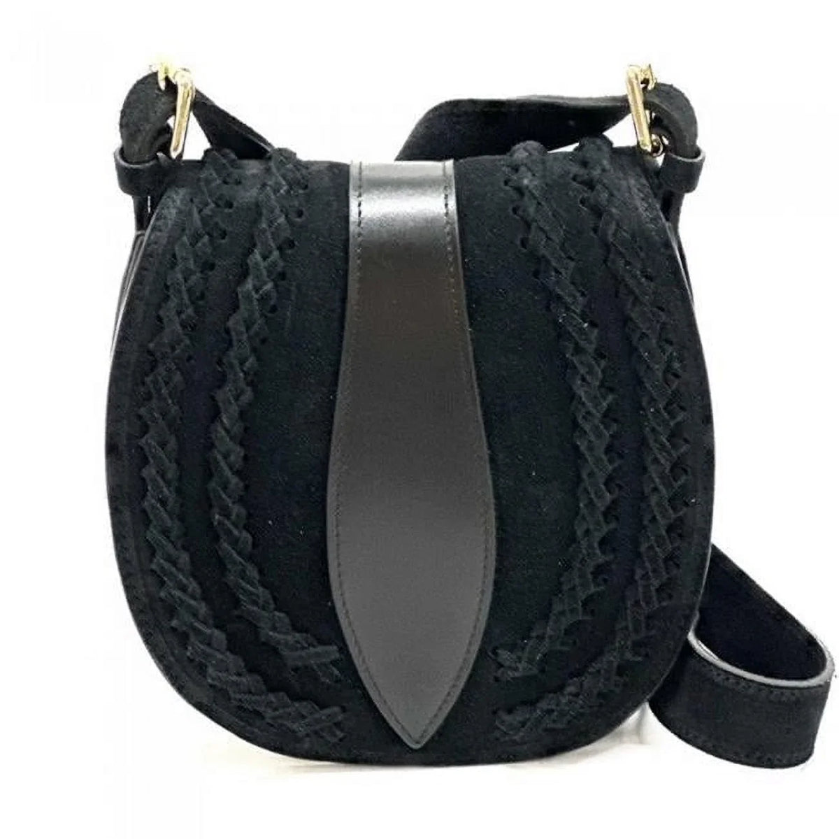 Italian Artisan  Lara Womens Vintage Sizeuede Leather Messenger Bag, Black - Sizemall