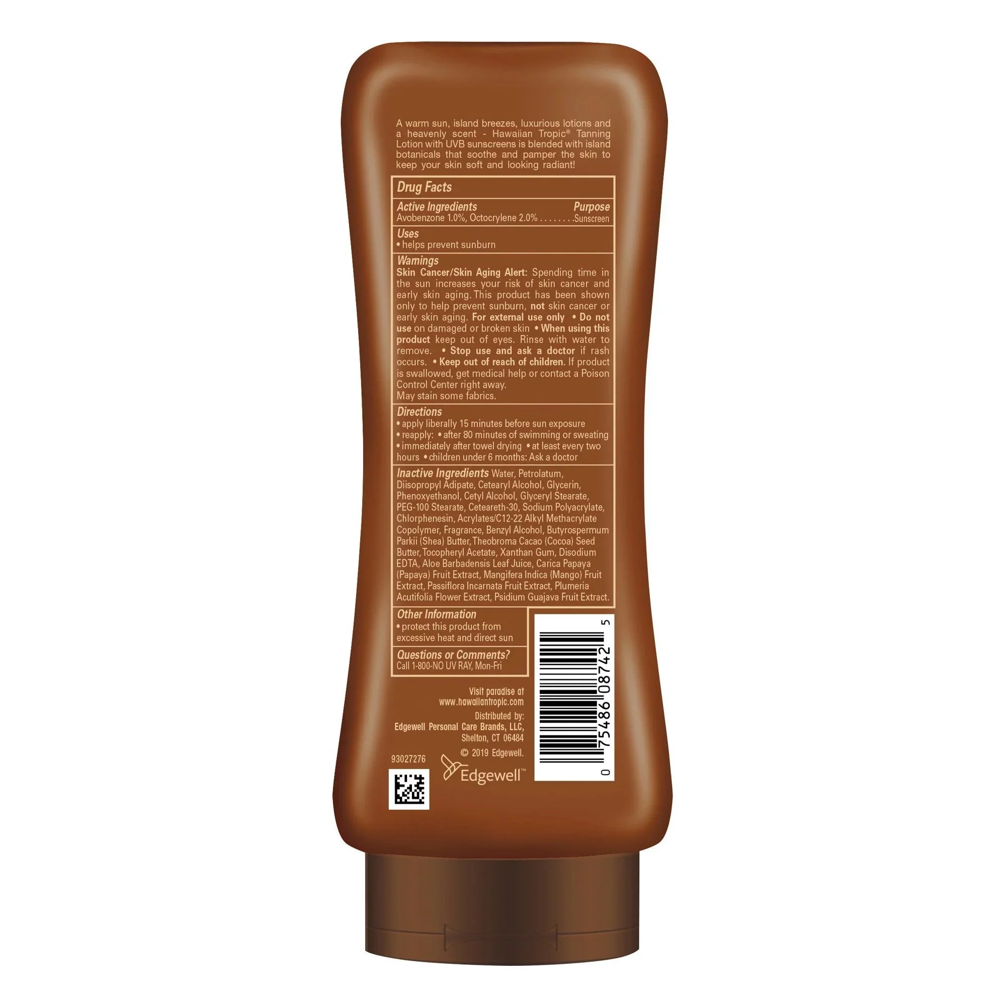 Hawaiian Tropic Tanning Lotion Protects Sizekin Pamper Nourishing  Sizepf 4, 8 oz