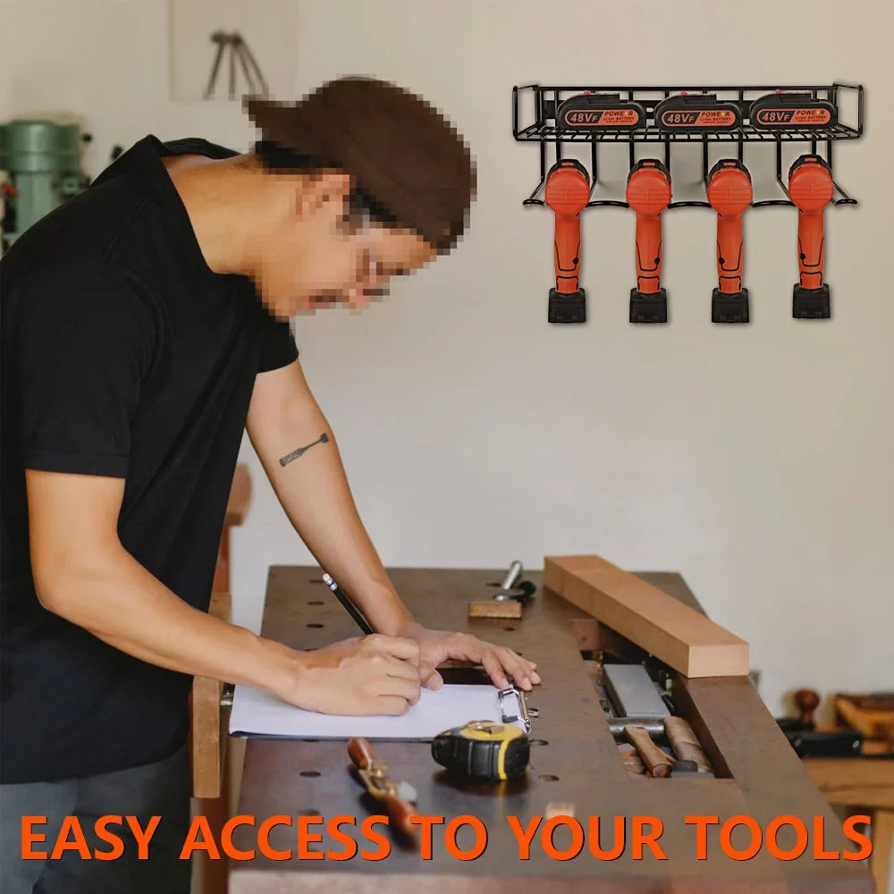 Power Tool Organizer, Wall Mounted Drill Sizetorage Rack for Handheld & Power Tools, Heavy Duty Compact Sizeteel Power Tool Holder