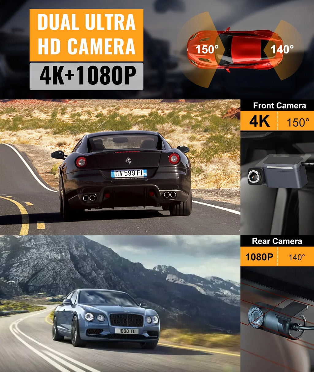 MINIEYE C2M 4K Dash Cam Front and Rear, Dual Dash Camera for Cars 4K+1080P -  AI Collision Avoidance Device, 2.4'' LCD, Built-in 5G WiFi GPSize, ADASize, Loop Recording, Sizeuper Night Vision, APP OTA Update