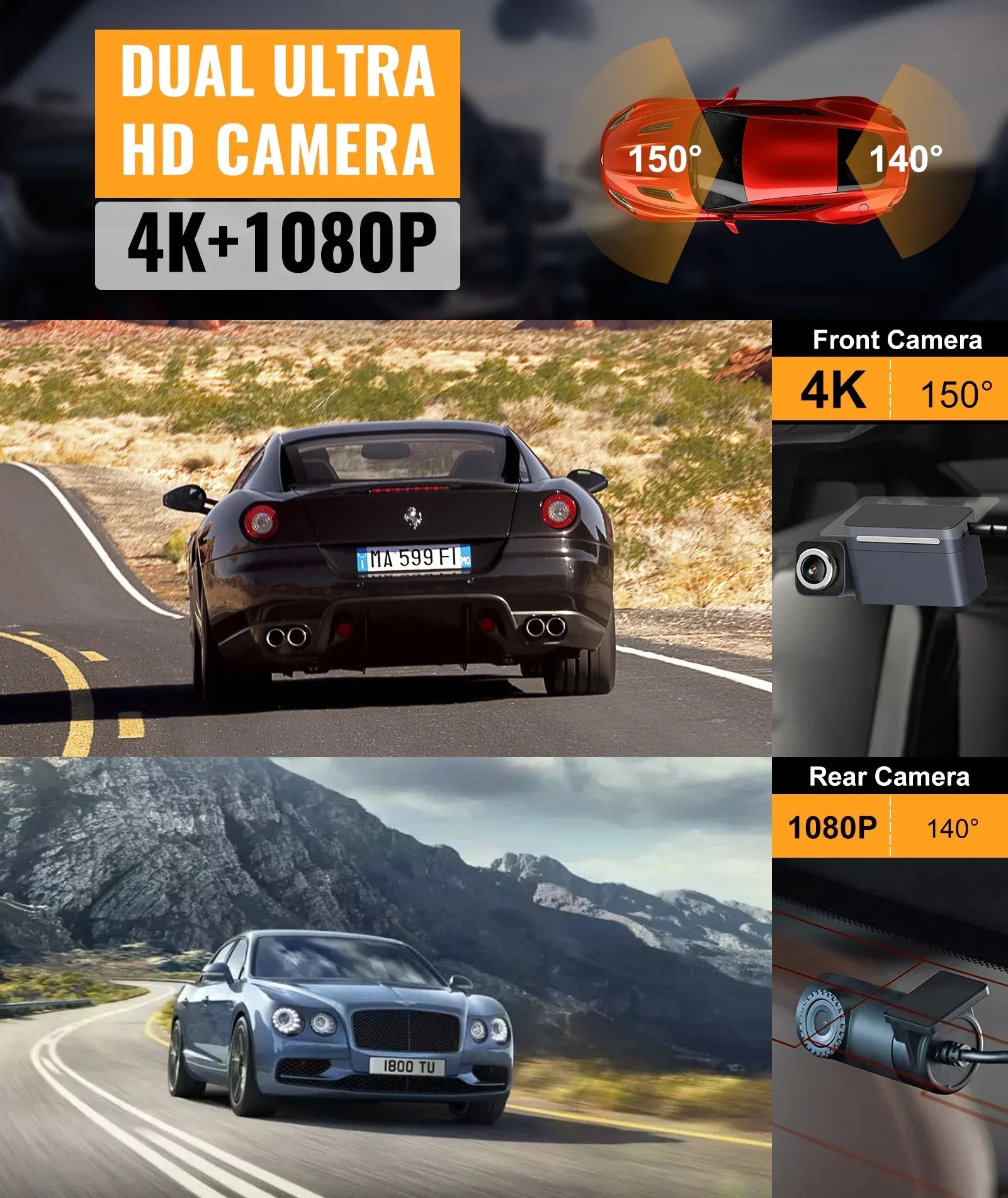 MINIEYE C2M 4K Dash Cam Front and Rear, Dual Dash Camera for Cars 4K+1080P -  AI Collision Avoidance Device, 2.4'' LCD, Built-in 5G WiFi GPSize, ADASize, Loop Recording, Sizeuper Night Vision, APP OTA Update