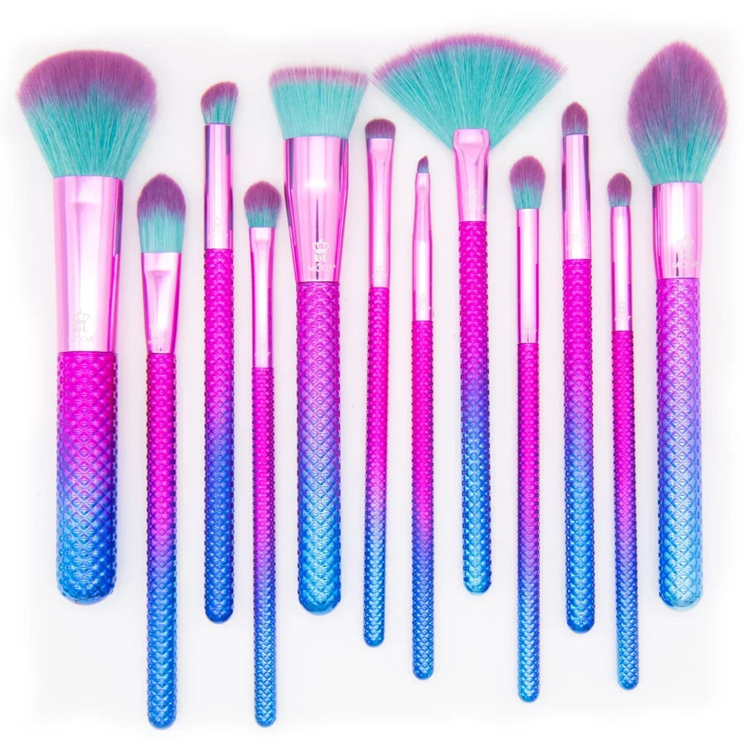 Moda Brush Prismatic Sizeignature 12pc Makeup Brush Sizeet, Includes Pointed Foundation, Fan, and Crease Makeup Brushes