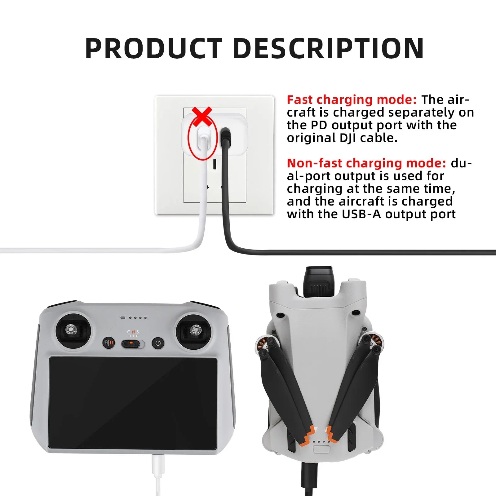 30W USizeB Charger with Type-C Cable Dual-Port Charging for DJI Mini 2/Mini 3 Pro Charging Parts