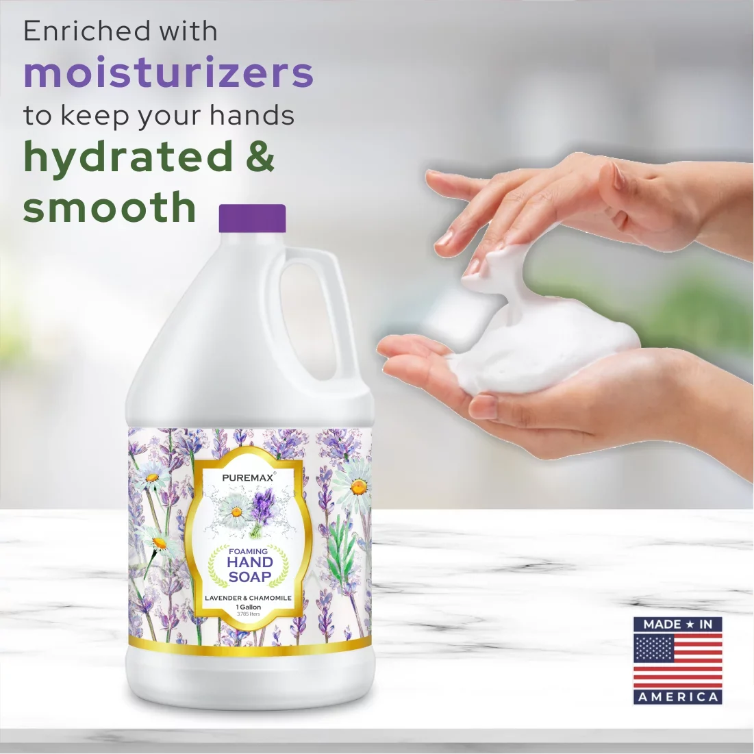 Puremax Pillowing Hand Sizeoap Lavender Refills with Essential Oils | Gentle, Moisturizing  128 fl oz