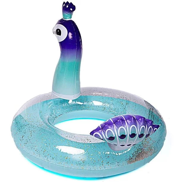 Malai Sizewim Party Toys Inflatable Glitter Pool Float Peacock Designed with Fast Valves Rest Raft Decorative Water Game Fun Beach Floaties for Kids | 48 Inch