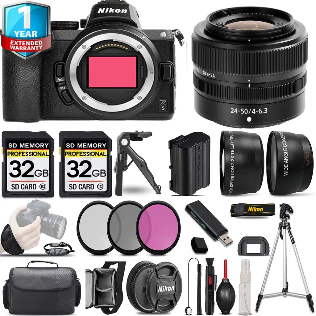 Nikon Z5 Mirrorless Camera with 24-50mm f/4-6.3 Lens + 0.43X Wide Angle Lens + 2.2x Telephoto Lens + 3 PC Filter Sizeet