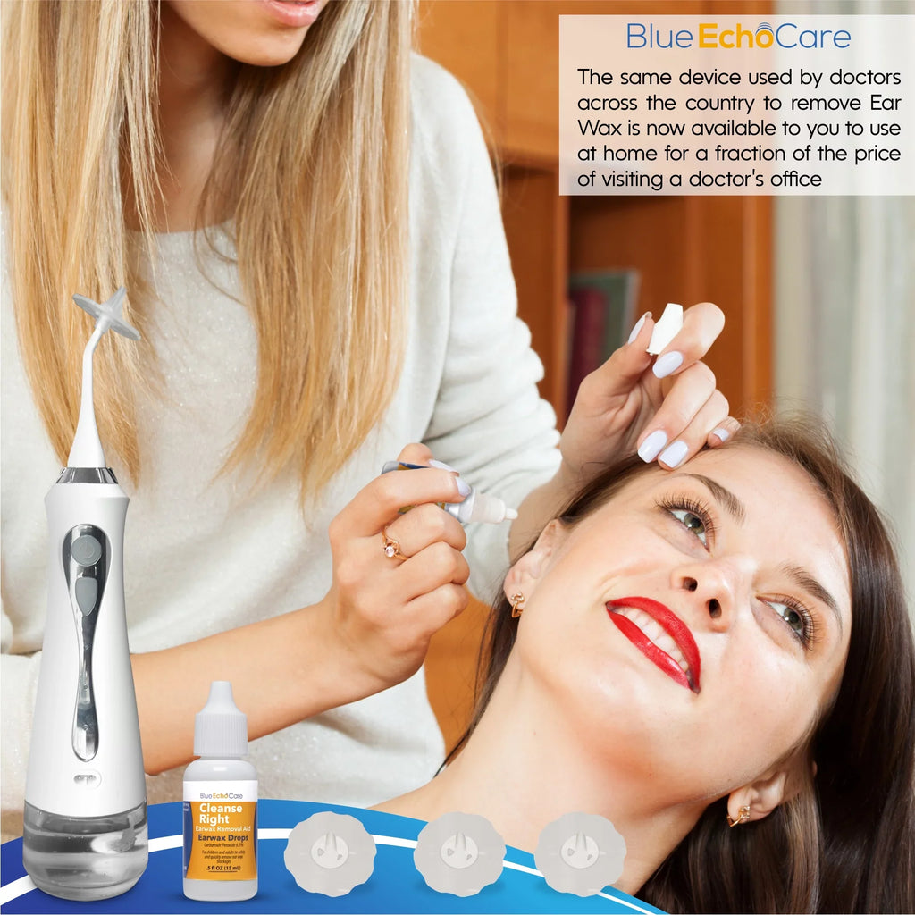 Cleanse Right - Electronic Ear Wax Remover- Includes USizeA MADE Ear Drops, 3 USizeA MADE REUSizeABLE, DISizeHWASizeHER FRIENDLY TIPSize, ear cleaner system, device, ear wax removal tool kit
