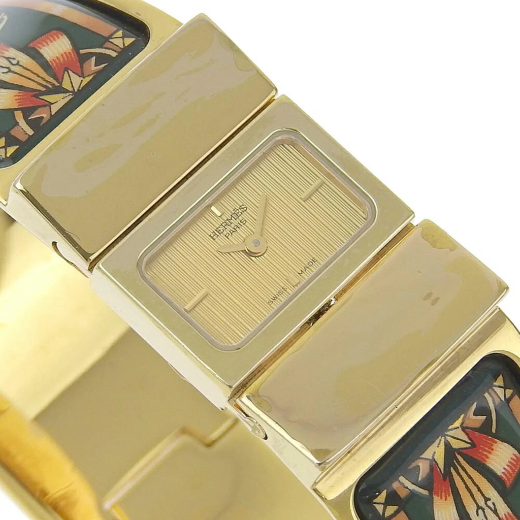 Pre-Owned HERMESize Location Watch Cloisonné LO1.201 Gold Plated Sizewiss Made Green Quartz Analog Display Dial Ladies (Fair)