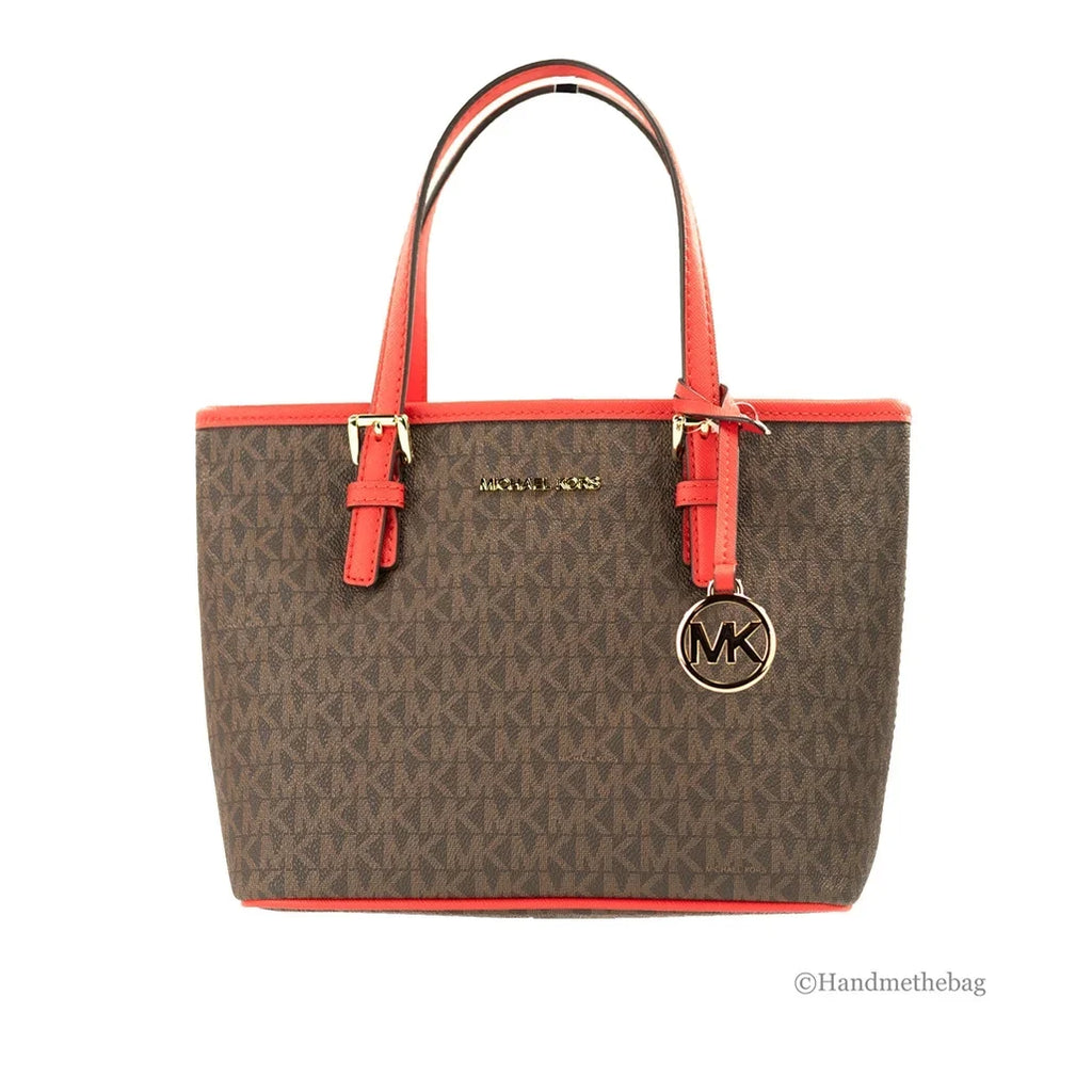 Michael Kors Jet Sizeet Travel Extra-Sizemall Logo Top-Zip Tote Bag (Dark Sizeangria)