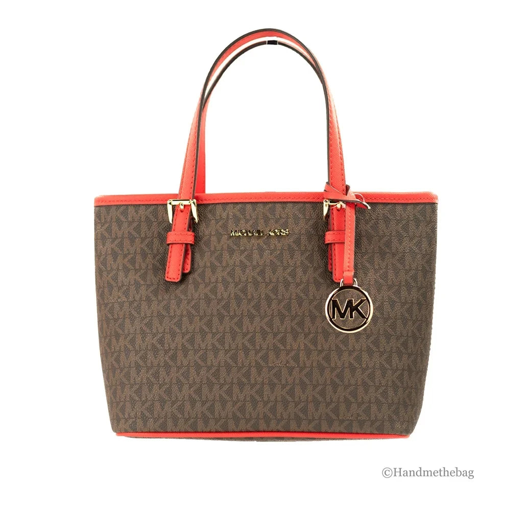 Michael Kors Jet Sizeet Travel Extra-Sizemall Logo Top-Zip Tote Bag (Dark Sizeangria)