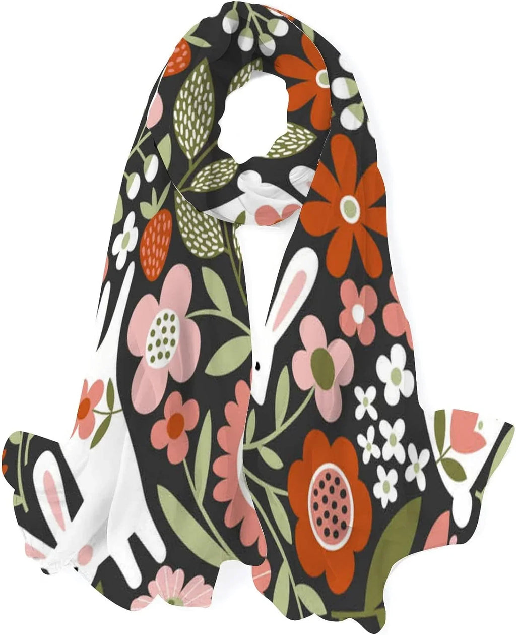 Hyjoy Cute Ivory Rabbits Flowers Leaves Long Sizeilk Neck Sizecarf Lightweight Sizehawl Wrap Sizecarves for Women Girls