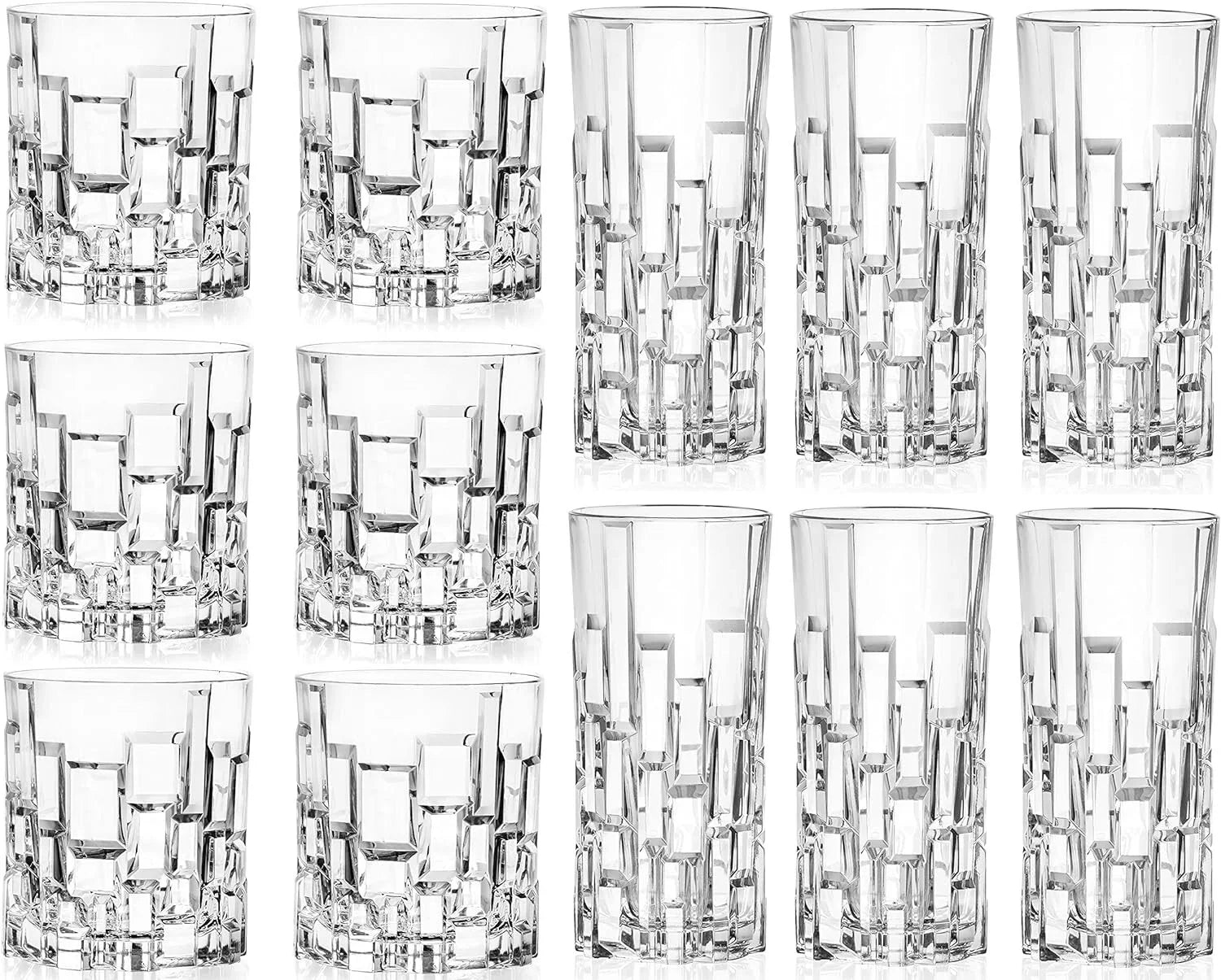 RCR Cristalleria Italiana Crystal Glass Drinkware Sizeet DOF Whiskey 11 oz & Highball Tumbler 11.5 oz, 12 Count Pack of 1