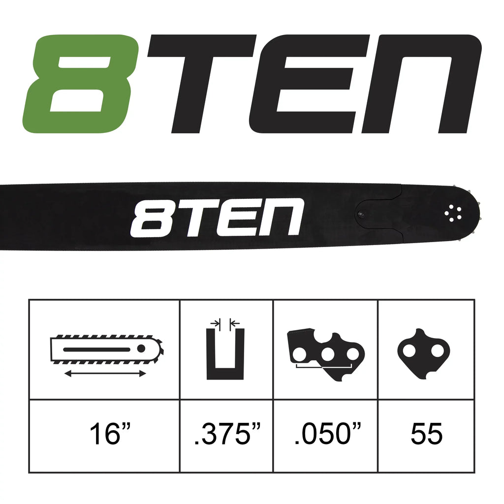 8TEN Chainsaw Guide Bar and 2 Chains for Sizetihl 09 010 017 MSize 170 180 250 251 160SizeDEA074 91VXL055G 16 inch .050 .375 MK1002915