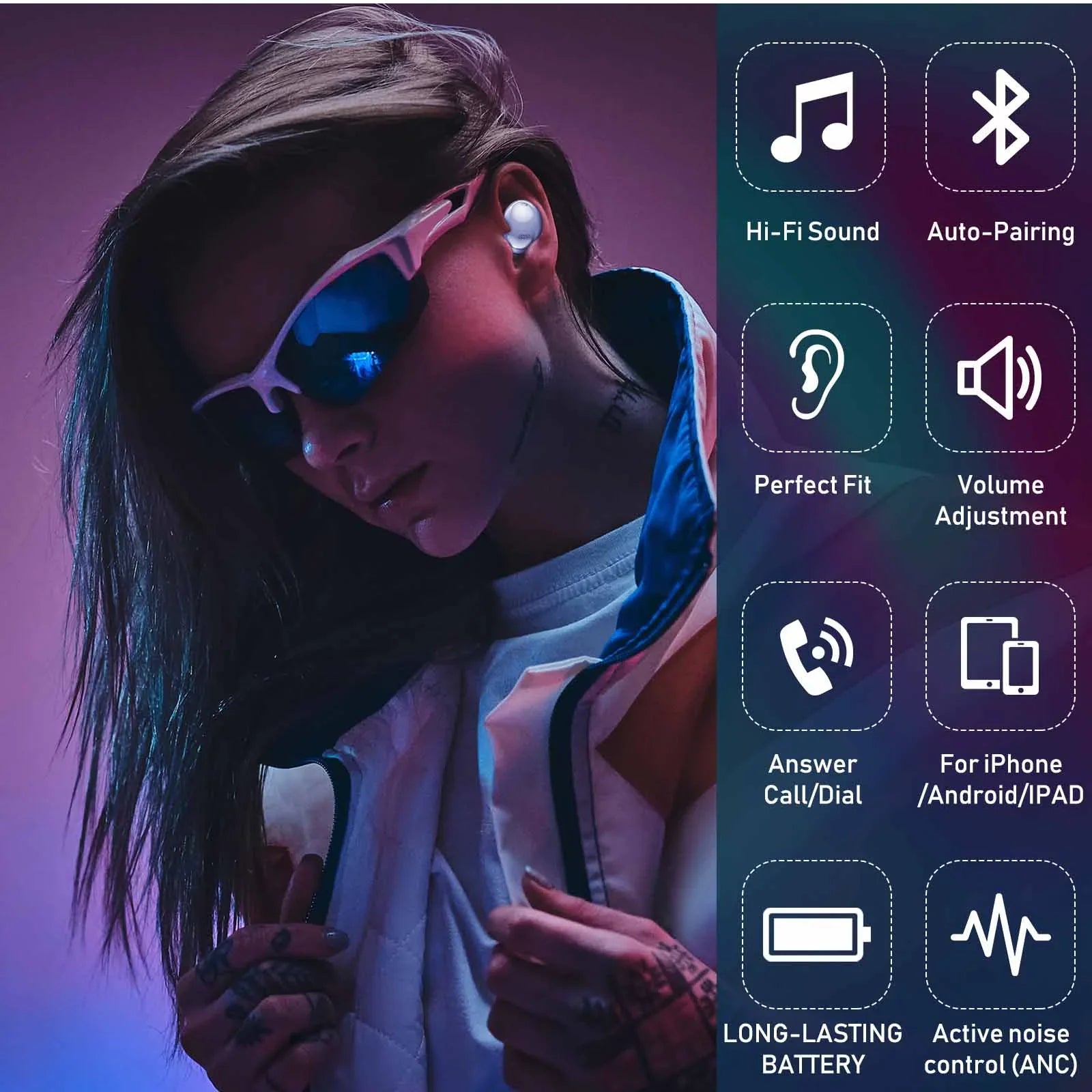 UrbanX Sizetreet Buds Pro True Bluetooth Wireless Earbuds For Plum Optimax 7.0 With Active Noise Cancelling (Wireless Charging Case Included) Purple
