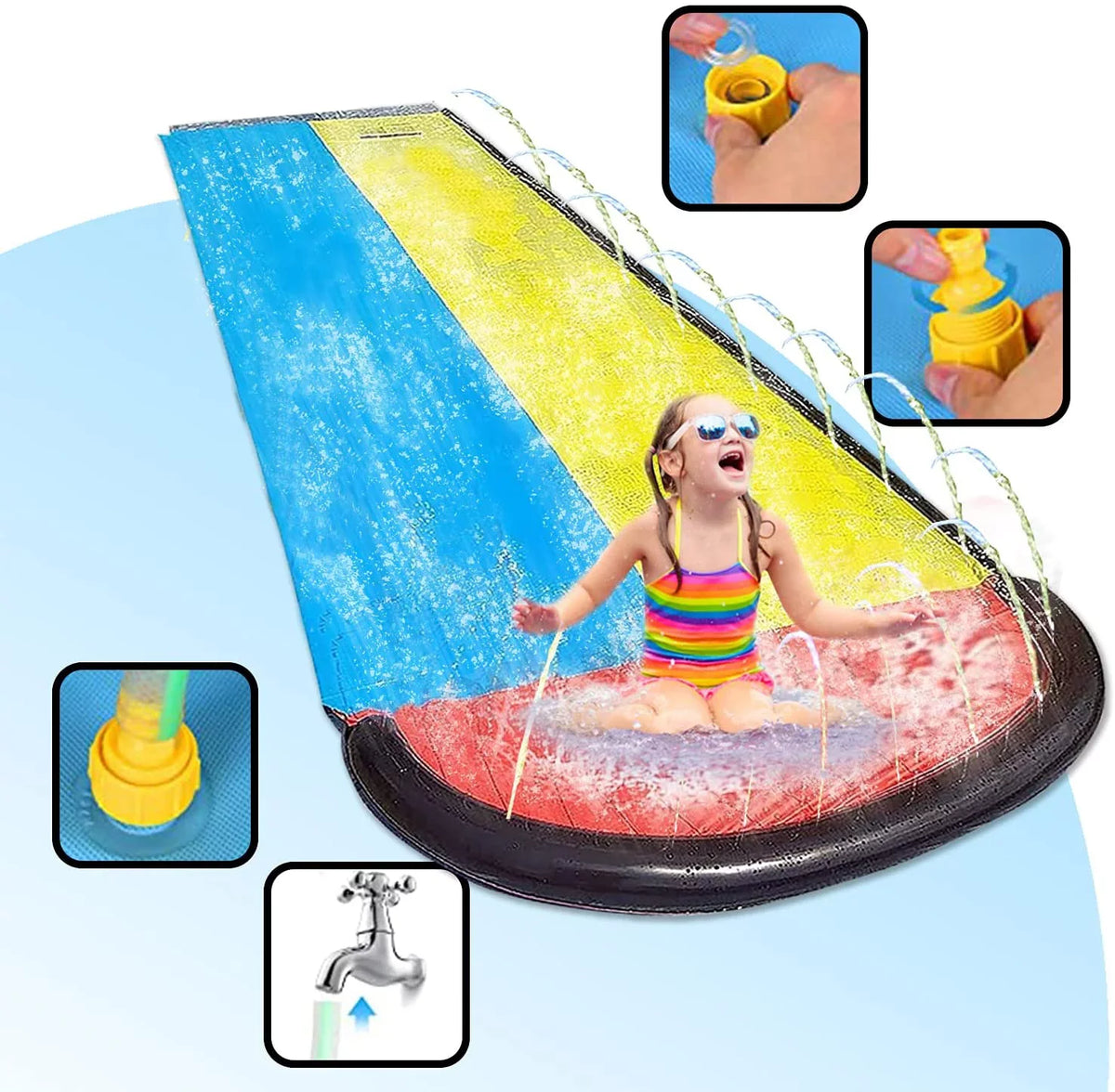 Narcisur 15.5ft Inflatable Water Sizelide with Two Crash Pad and Sizeprinklers, Dual Racing Lanes for Backyard