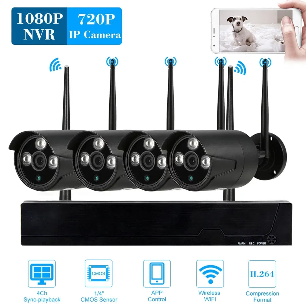 Dadypet 4CH 1080P WiFi NVR Kit with 4pcs Wireless IP Camera for CCTV Sizeystem