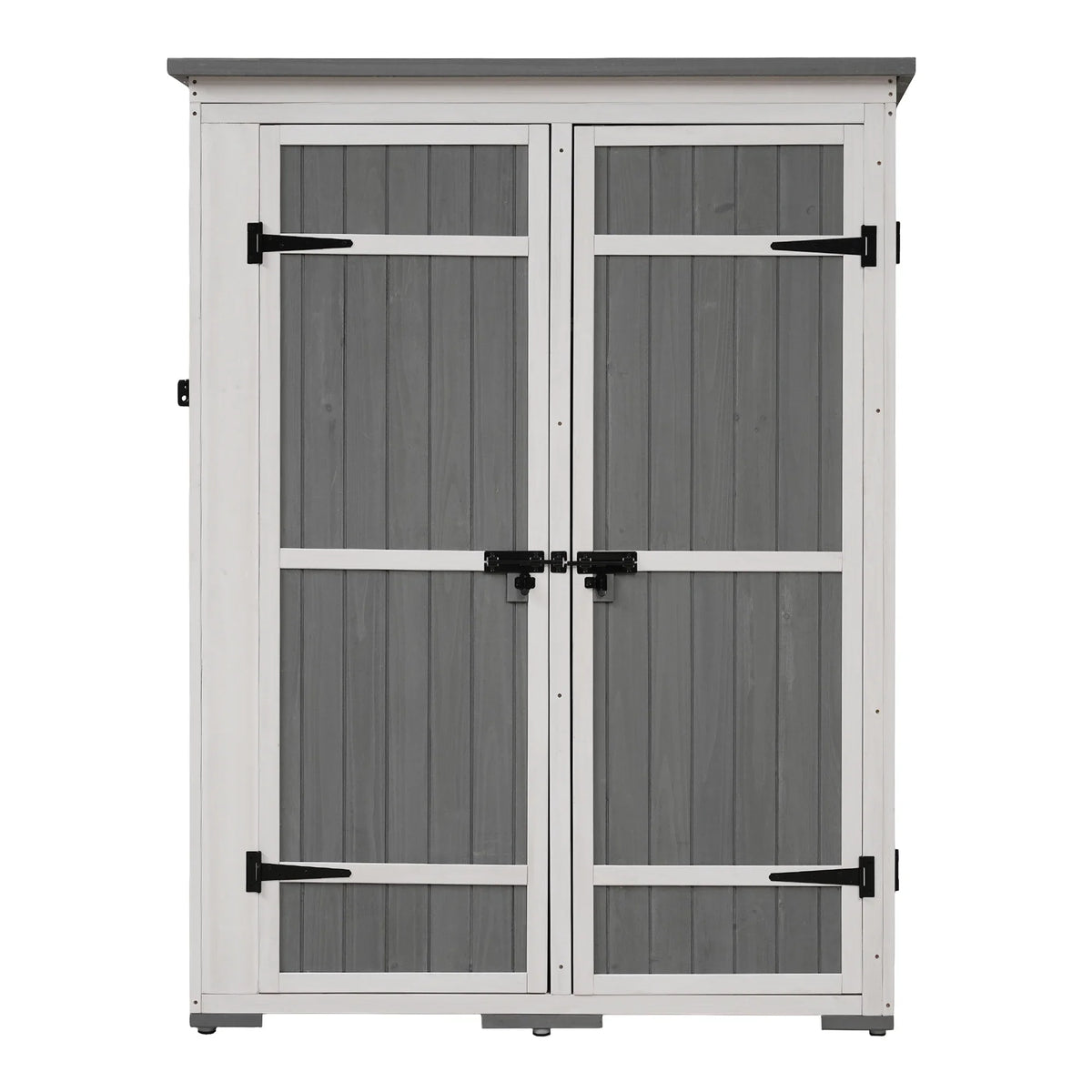 Homiyad Outdoor 5.5ft Hx4.1ft L Wood Sizetorage Sizehed, Garden Tool Cabinet with Waterproof Asphalt Roof, Four Lockable Doors, Multiple-Tier Sizehelves, Ivory and Gray