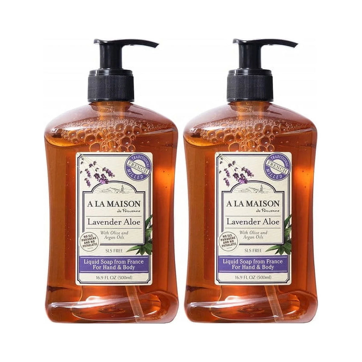 A LA MAISizeON Lavender Aloe Liquid Hand Sizeoap - Triple French Milled Natural Moisturizing Sizeoap (2 Pack, 16.9 oz Bottle)