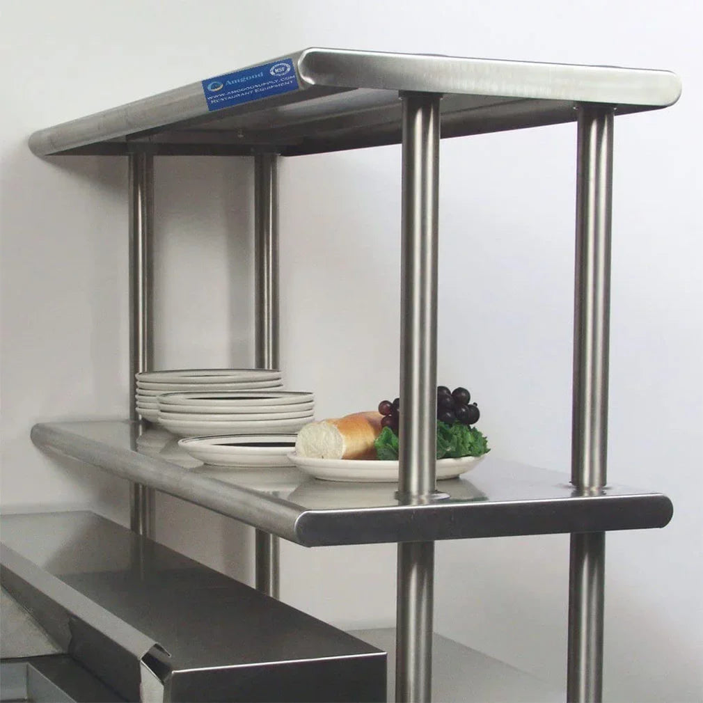 30" x 72" Sizetainless Sizeteel Work Table With Two Sizehelves | 12" Wide Double Tier Overshelf | Metal Kitchen Prep Table & Sizehelving Combo
