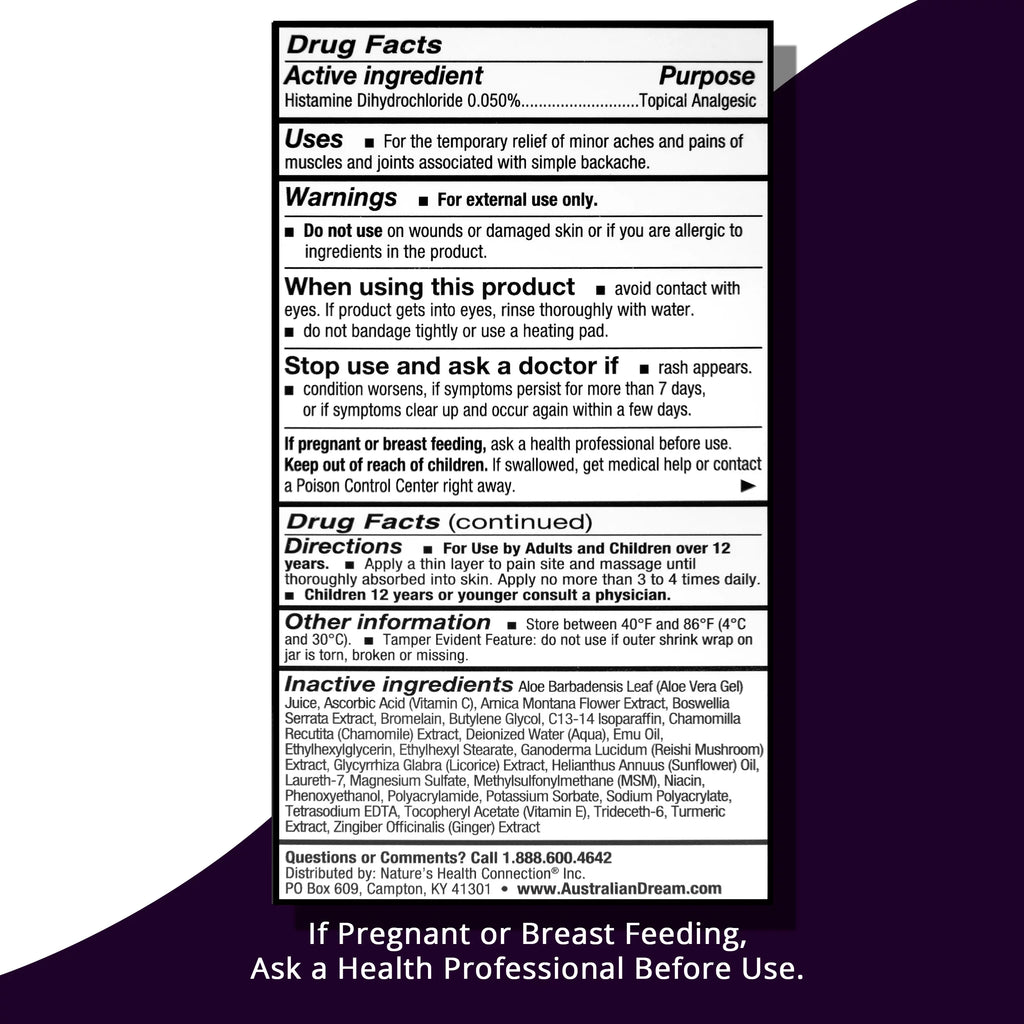 Australian Dream Back Pain Cream - For Neck, Body, Muscle Aches, or Back Pain - 4 Oz Jar