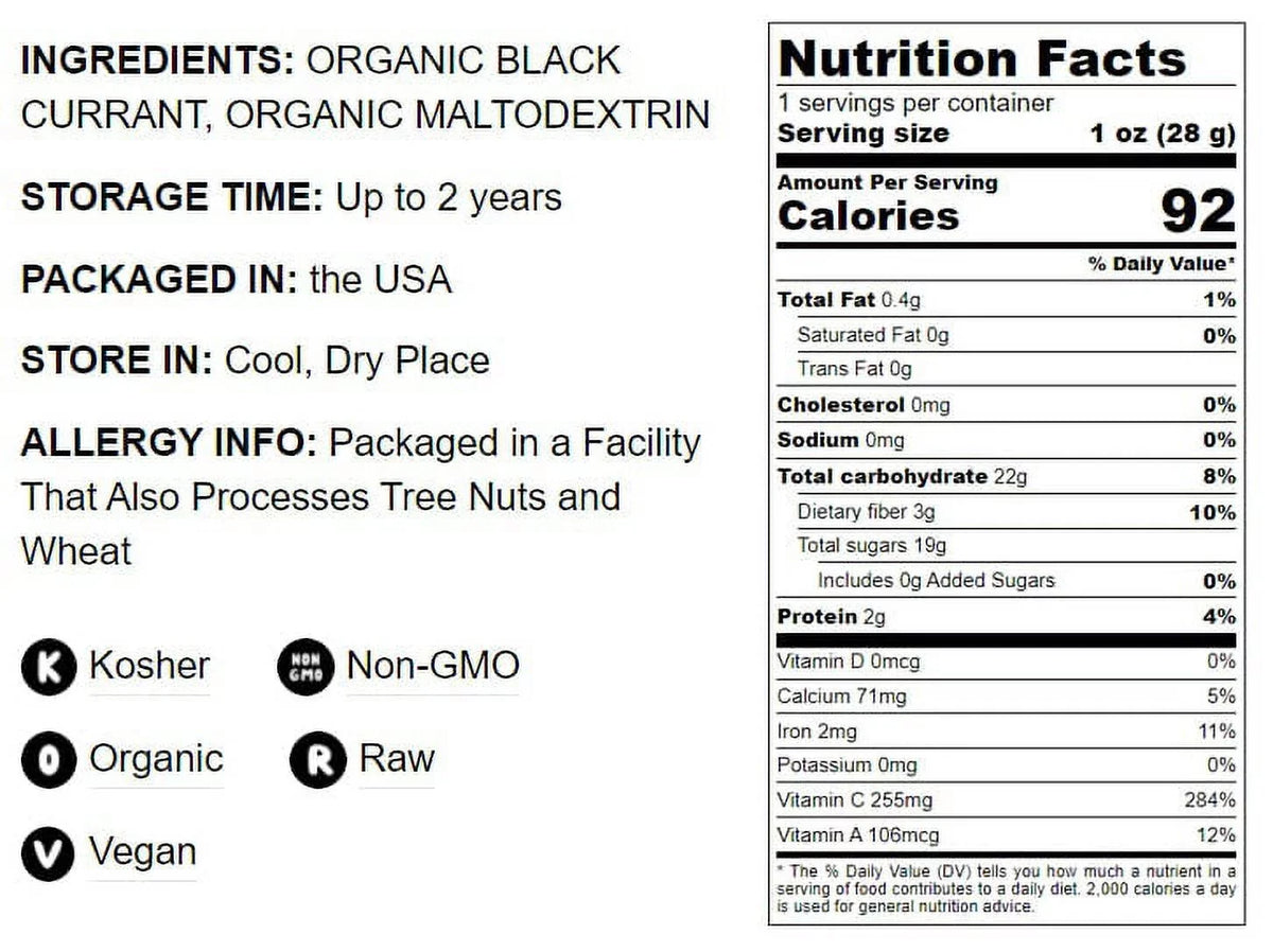 Organic Black Currant Powder, 2 Pounds — Non-GMO, Raw, Vegan, Kosher — by Food to Live