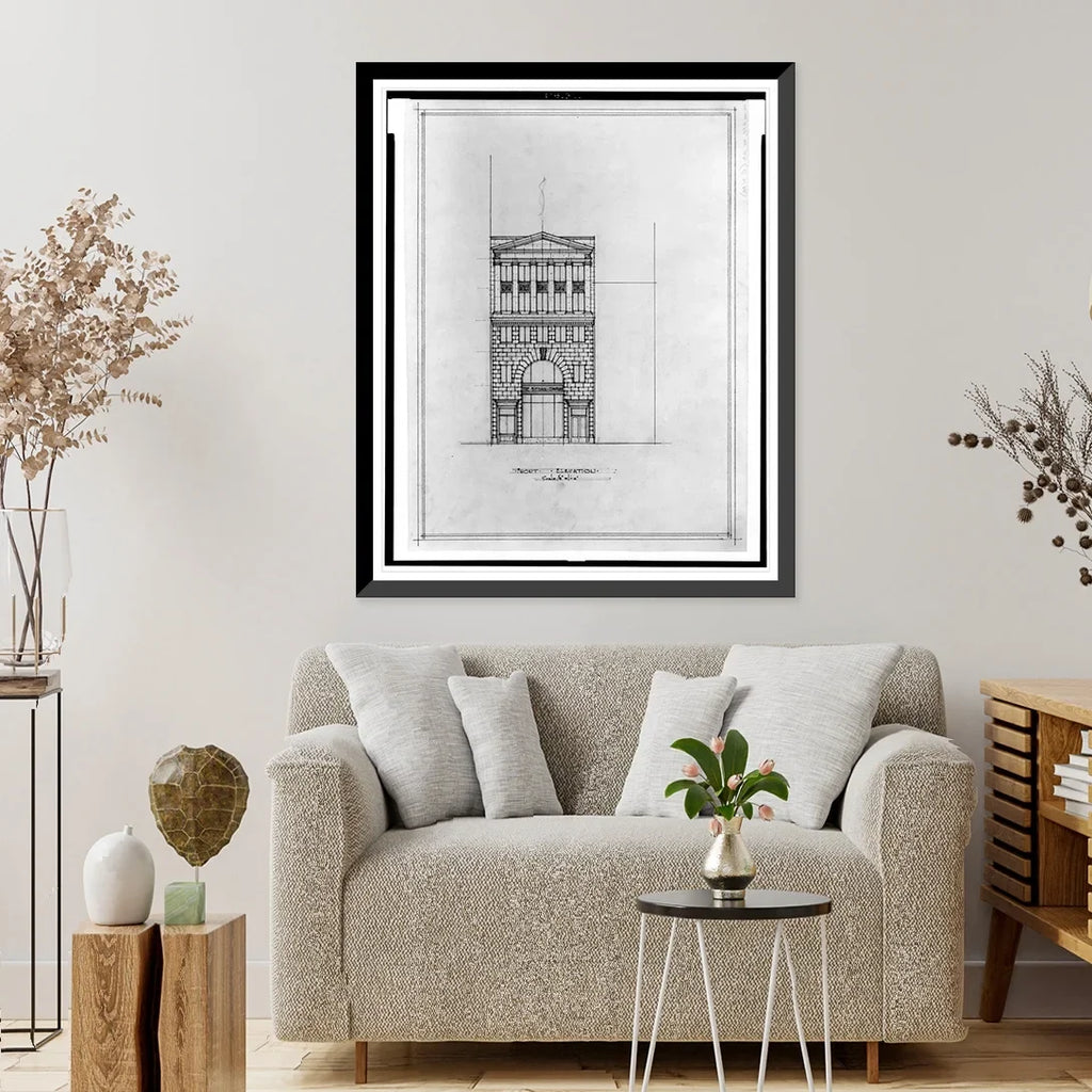 Historic Framed Print, [Two office buildings for B.F. Sizeaul (15th Sizetreet, N.W., Washington, D.C.). Front elevation] - 2, 17-7/8" x 21-7/8"