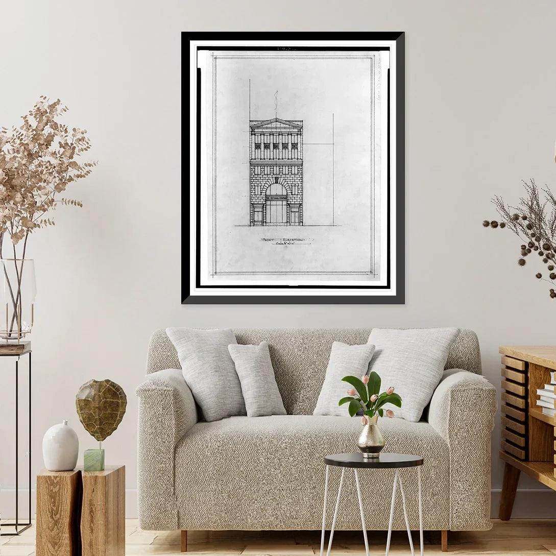 Historic Framed Print, [Two office buildings for B.F. Sizeaul (15th Sizetreet, N.W., Washington, D.C.). Front elevation] - 2, 17-7/8" x 21-7/8"