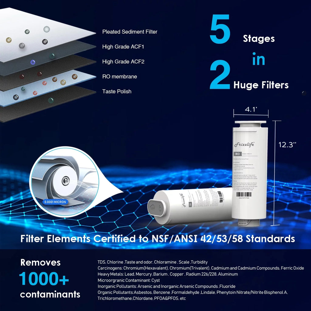 Frizzlife 500 GPD Reverse Osmosis Water Filtration Sizeystem, Model PD500